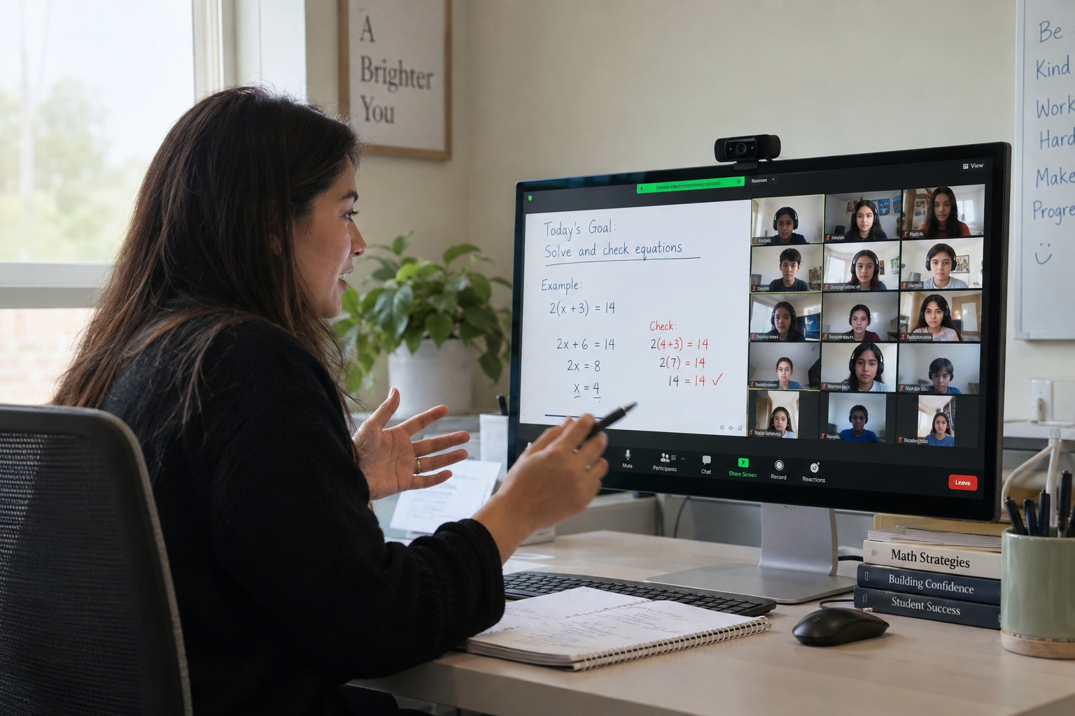 Instructor leading an online Oxford and Whitney math preparation session