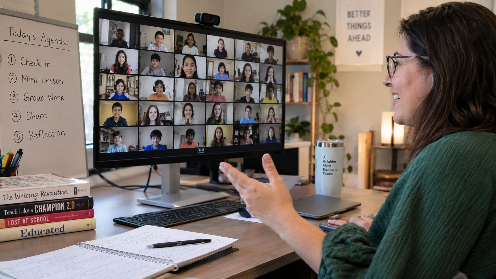 Instructor leading a live online tutoring class with students